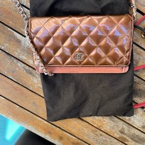 CHANEL Quilted Brown Clutch